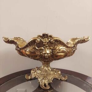 Antique c.1920 Gilded Cast Bronze Ornate Rococo French Table Fruit Centerpiece